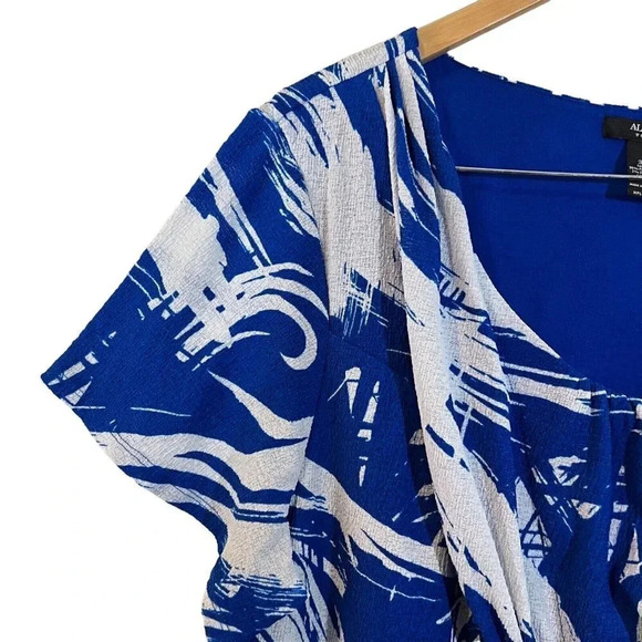 Alfani Blouse Plus 3X Abstract Pattern Stretch Gathered Ruched Waist Pullover - Picture 5 of 8